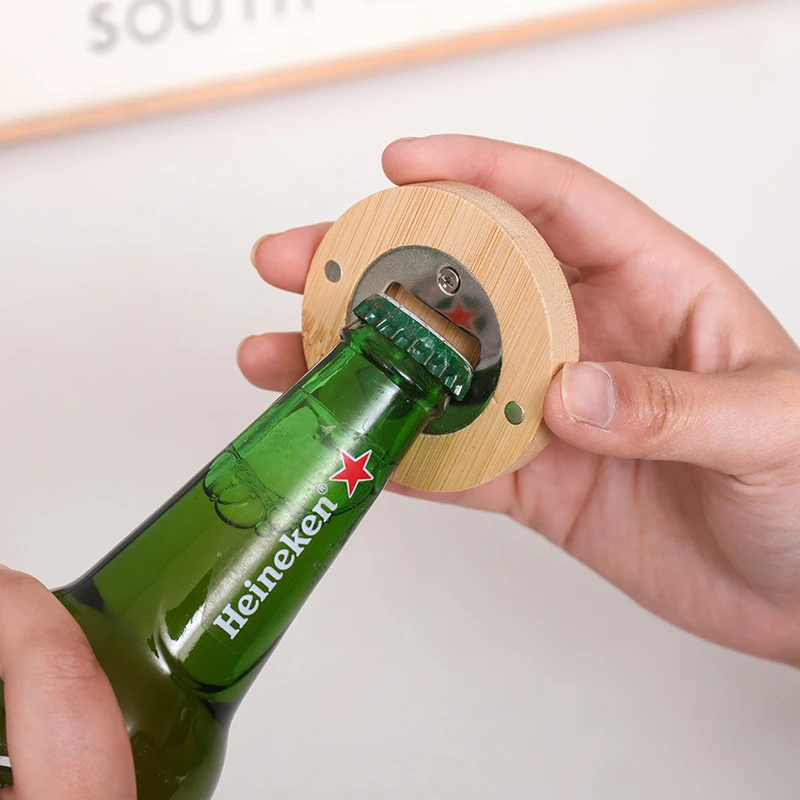 Wooden Magnetic Bottle Opener Beer Opener Wall Mounted Fridge Magnet Cap Catcher Kitchen Bar Tool Gift for Men Dad view 5