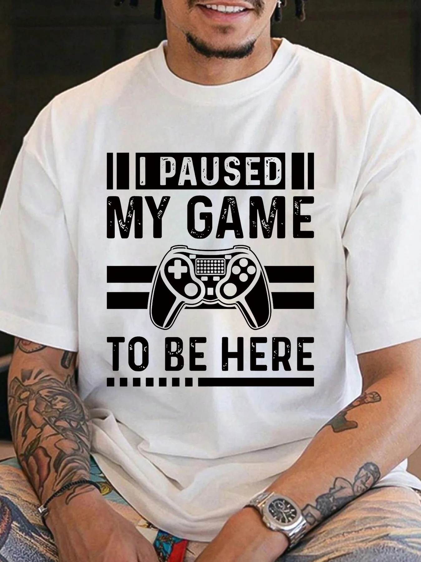 

Homme T-Shirt I Paused My Game To Be Here Printing Fashion Mens t Shirt Design Round Neck Cotton Black Harajuku Clothing