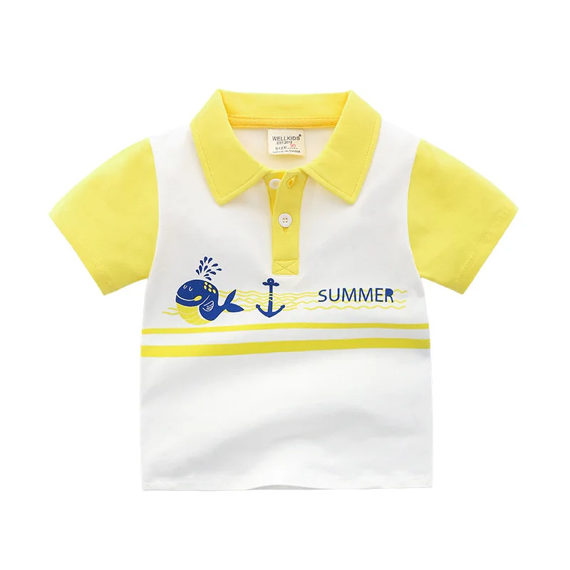 Summer Boys Short Sleeve Casual Breathable Cotton Striped T-shirt, Kids Printed Cartoon Polo Shirt Top 3-8 Years Optional