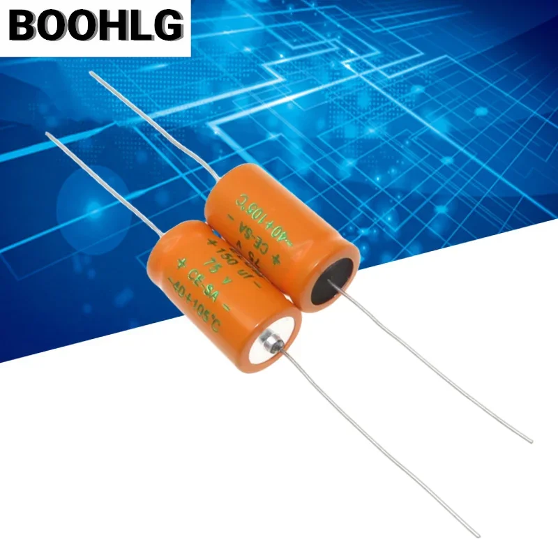 

5PCS ELUM horizontal axial polarized durable filter electrolytic capacitor 75v 150uf 13X26mm