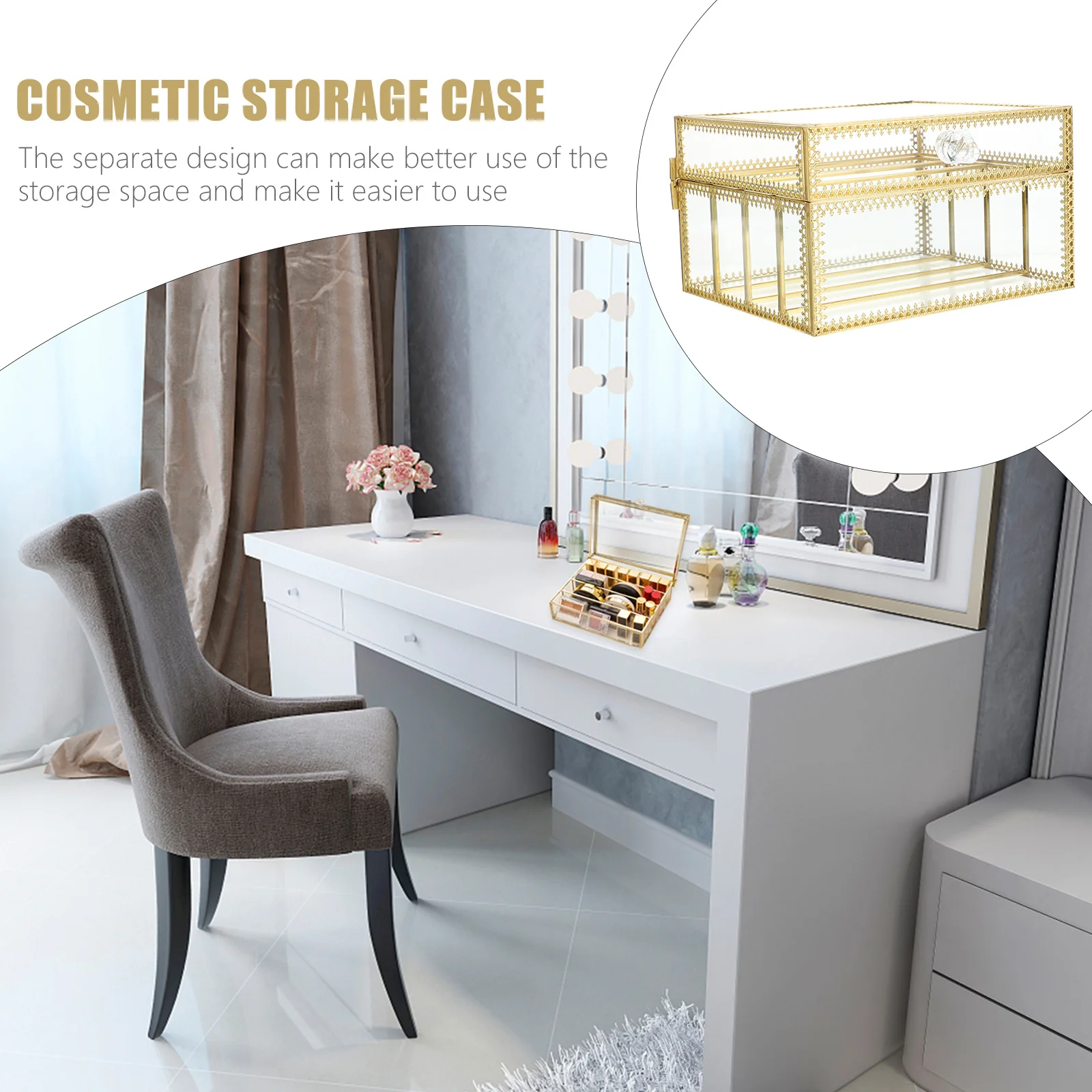 

Practical Storage Box Alloy Glass Material Easy Store Cosmetics Organizer Desktop Case Storage Box