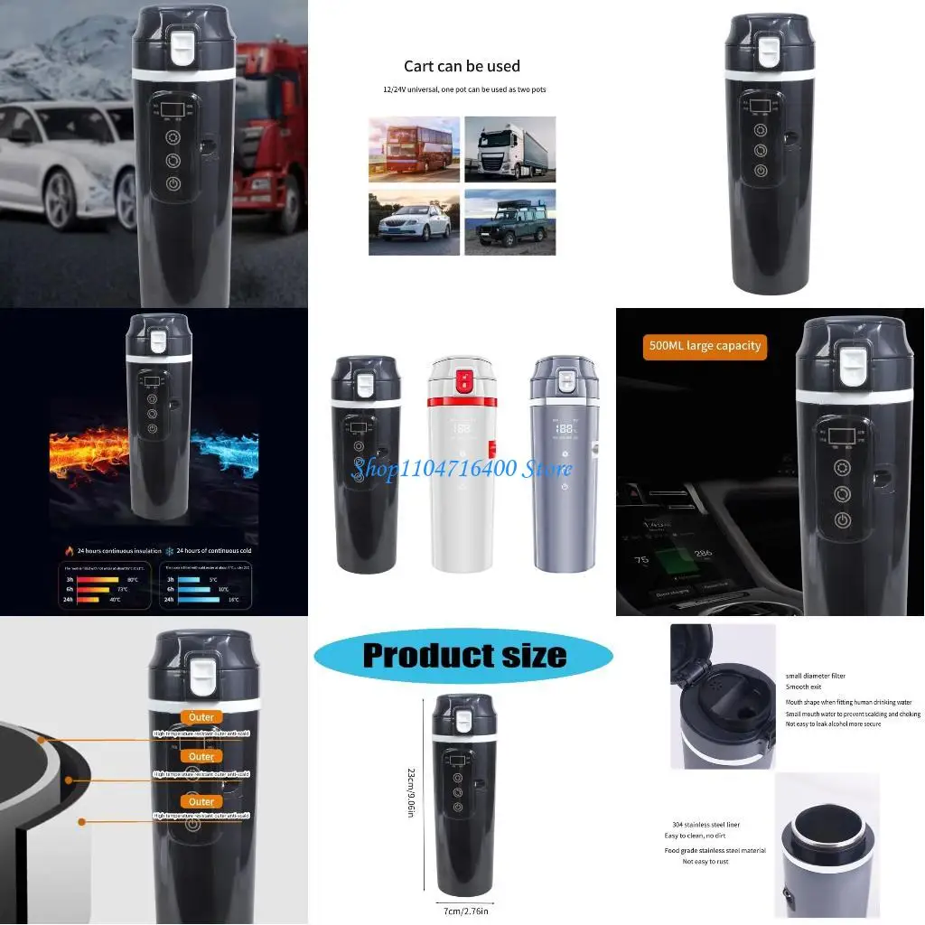 

y1gd Travel Friendly Heated Water Boiler 500ml Portable Heater Cup Convenient Electric Hot Water Cup Stay Hydrated on the Go