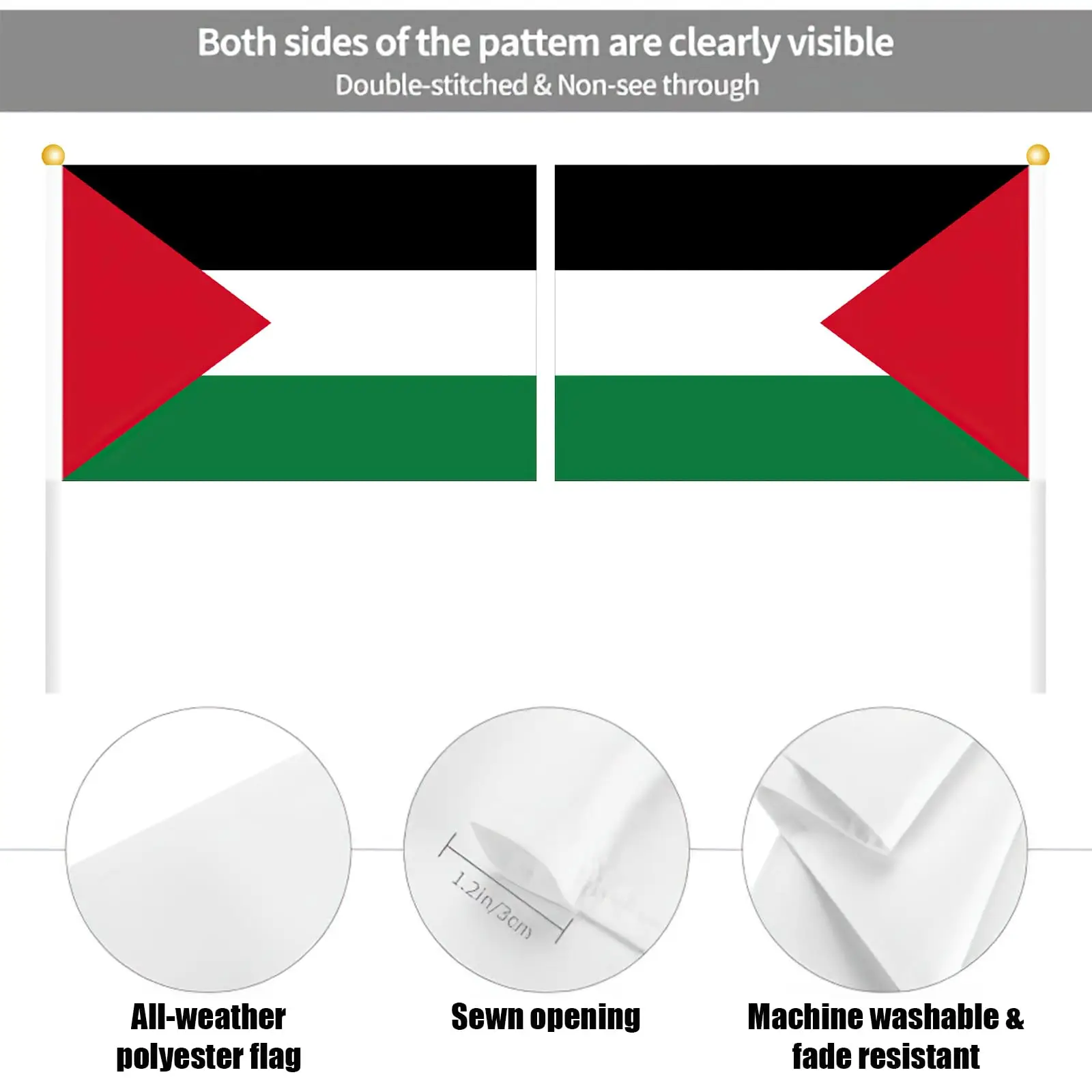 Hand Waving Small Palestine Flag 10/20/30pcs Portable Palestinian Banner Polyester Fade-Resistance Plastic Flagpole for Events