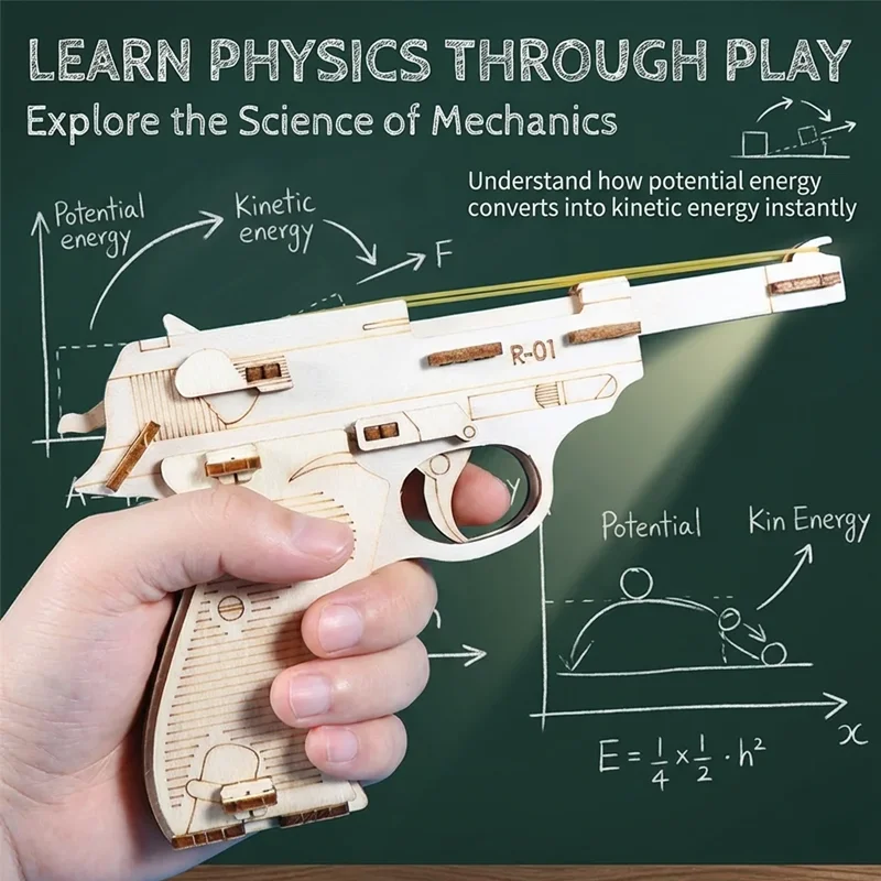 Kit d'expérimentation scientifique STEM DIY : Pistolet à élastiques, modèle technique, production, invention, puzzle, matériel pédagogique