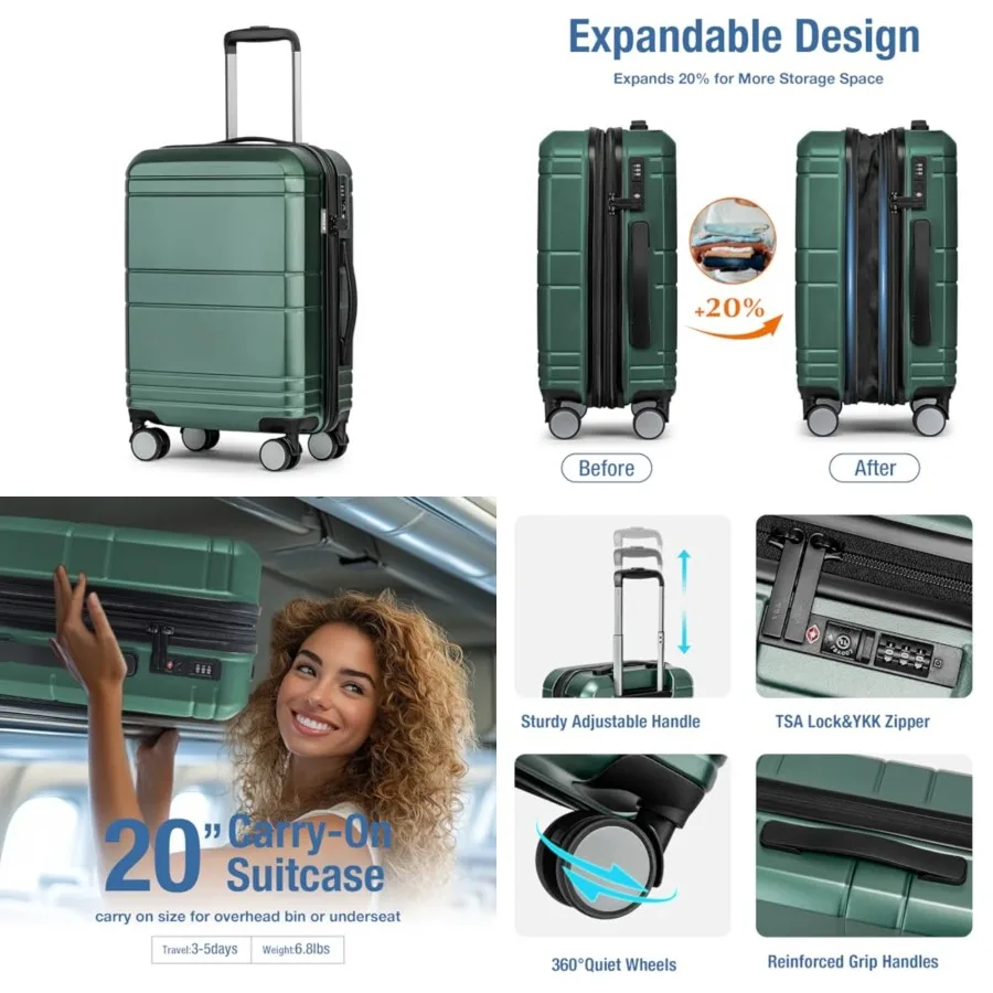 

Carry On Luggage 22x14x9 Airline Approved, Hardshell Carry On Suitcase with Tsa Lock, Small Suitcases with Wheels, Travel Lugga