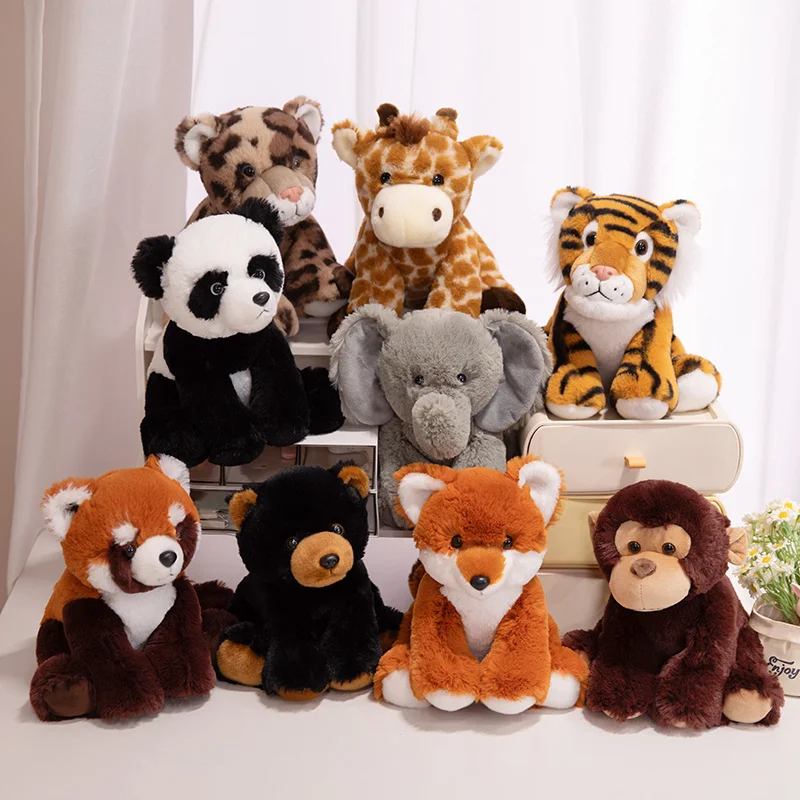 

23CM Soft Lifelike Forest Animals Doll Simulation Giraffe Fox Raccoon Monkey Panda Tiger Plush Toys for Kids Birthday Gift
