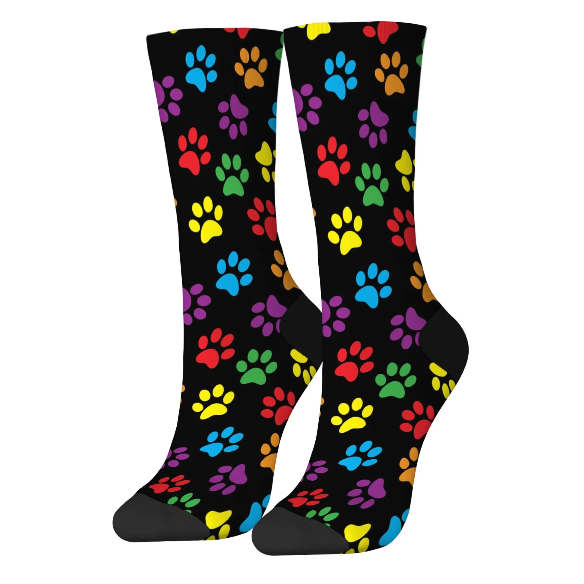 1 Paar Kompressionssocken mit lustigem Hundepfoten- und Knochen-Aufdruck für Herren im Harajuku-Stil, Crew-Socken mit elastischem Neuheitsgeschenk für Haustierbesitzer