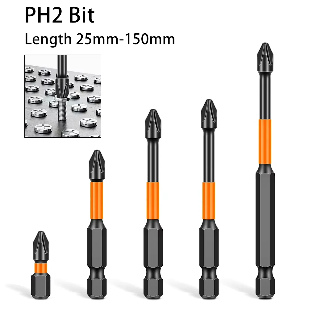 PH2 Bullet Head Cross Torque Screwdriver Bit 25mm-150mm Hex Shank Magnetic Driver Bit For Electric Drill Operation