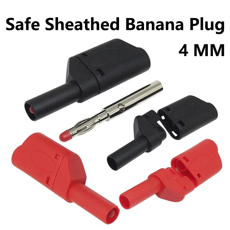 20PCS/ 4mm Black Red Male Retractable Sheath Banana Plug  Stackable Shrouded Fully Insulated Safety Wire Solder Connector