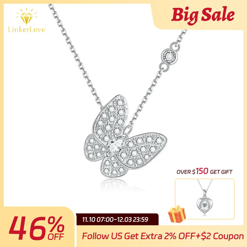 

Moissanite Necklace Marquise Cut Butterfly Pendant 18K White Gold Plated Adjustable Chain 925 Sterling Silver Luxury Jewelry