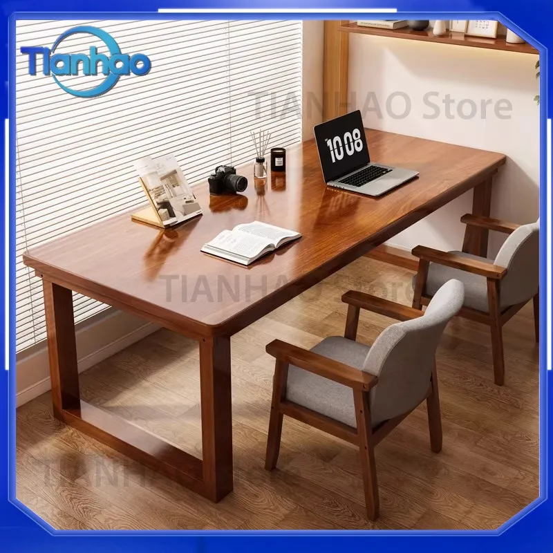 Solid Wood Dining Table Set for Small Spaces Rectangular Walnut Finish Rubberwood Table and Chairs Mid Century Modern Style
