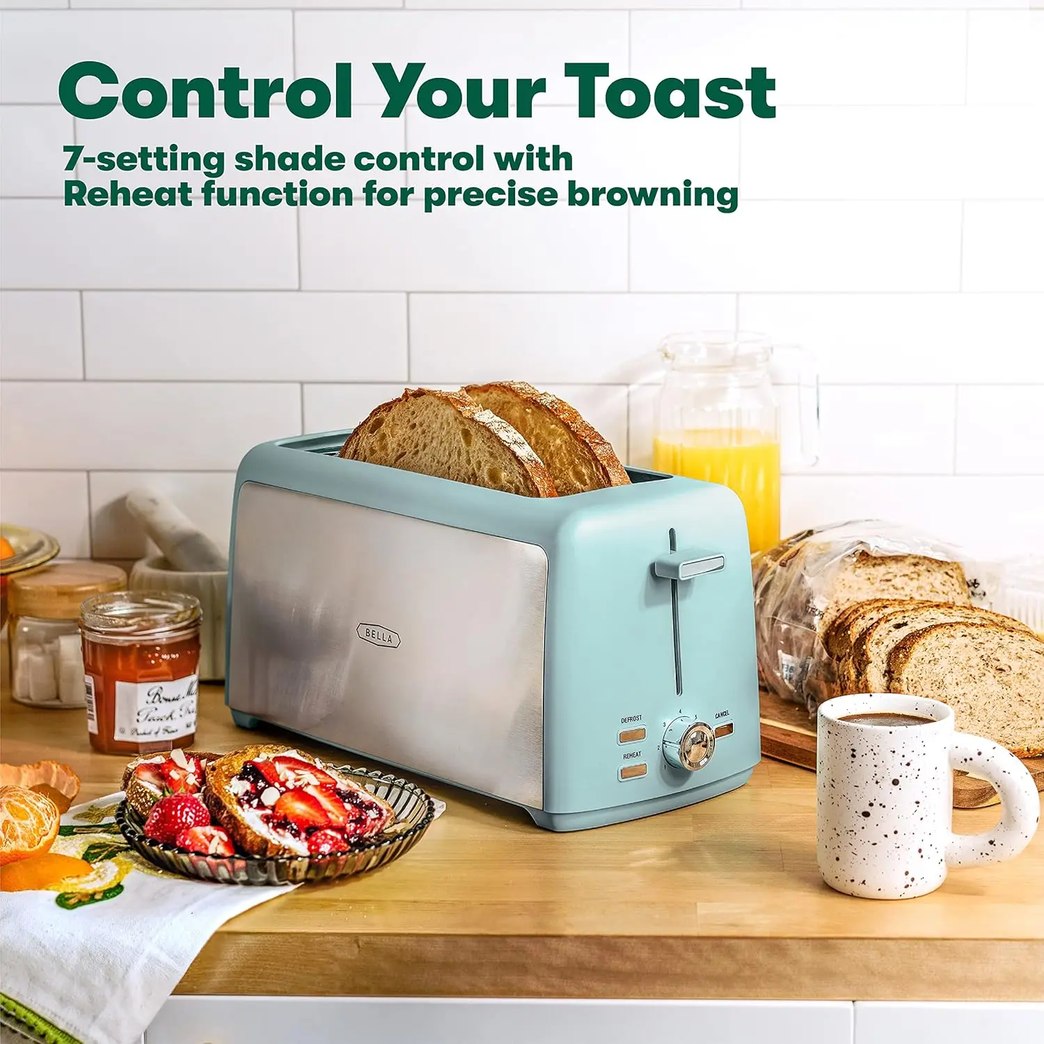 4 شرائح محمصة مع فتحة طويلة وصينية فتات قابلة للإزالة ، 7 خيارات تظليل ، إيقاف تلقائي ، زر إلغاء وإعادة تسخين ، خبز محمص & B