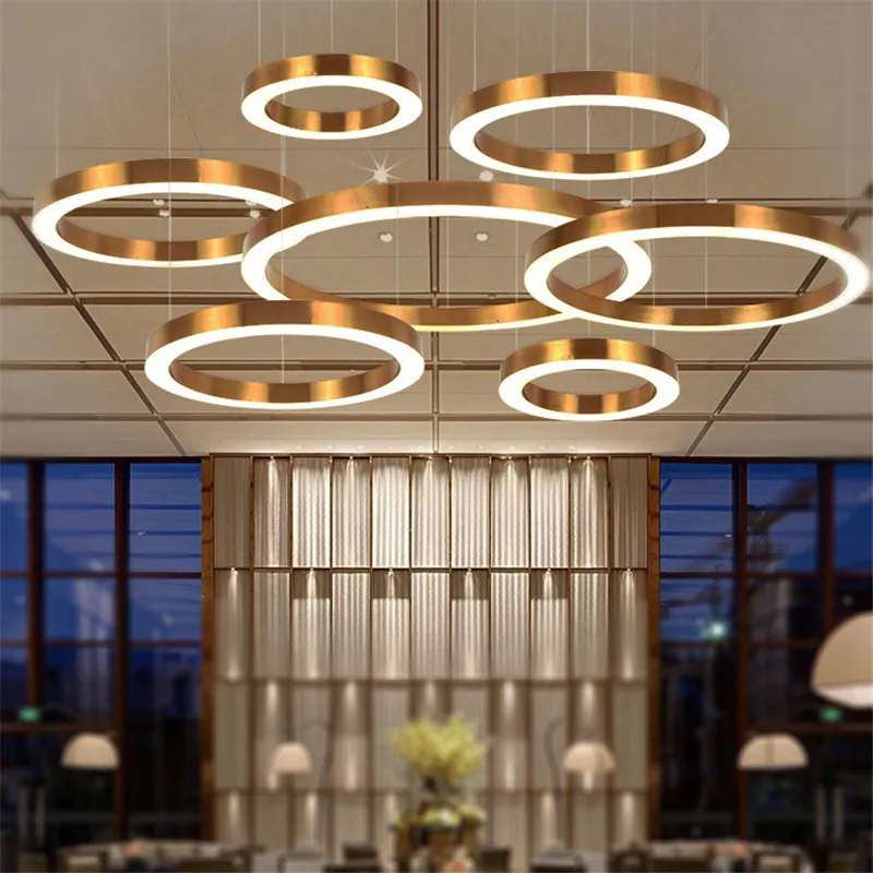 Imagem -04 - Modern Gold Rings Led Chandelier Lâmpada Pingente Redonda para Sala de Estar Restaurante Shop Decor Lâmpada Suspensa Minimalista Lobby do Hotel