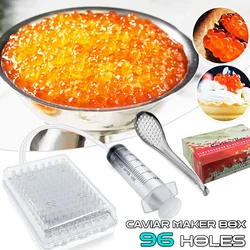 Caviar Maker Box Spherification Dropper Molecular Gastronomy Kit 96 Holes Roe Sauce Dispenser Strainer with Caviar Spoon Syringe