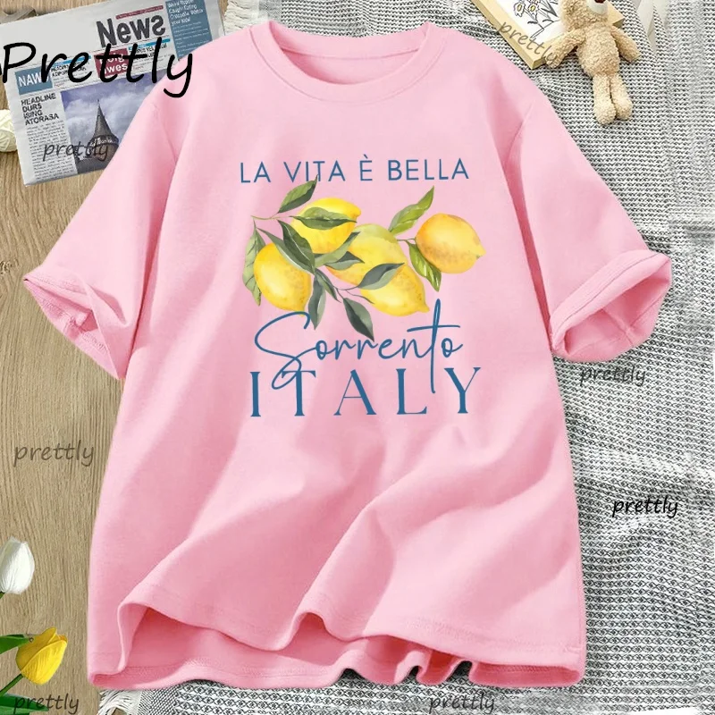 Italy Lemon Fruit T Shirt Womens Tee Summer Cotton Short Sleeve Loose T-shirt Casual Unisex Comfortable Y2k Clothes Tees image 4