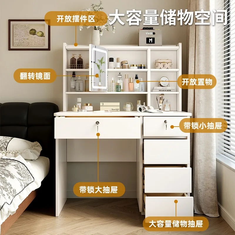 New vanity vanity, compact master bedroom, all-solid wood desk, vanity table integrated storage cabinet, can conceal makeup mirr