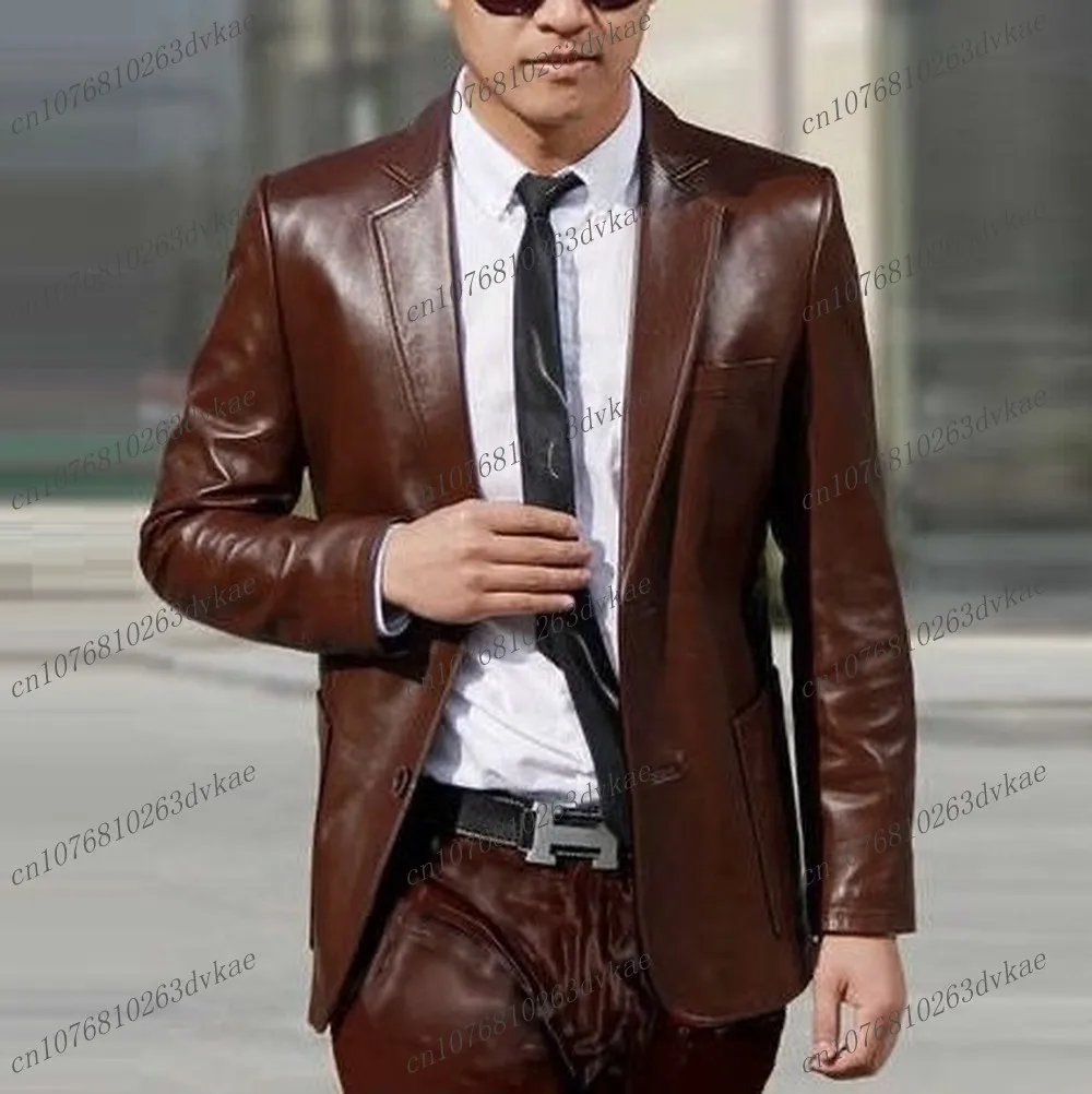 

New Brown Satin Men Suit Wedding Party Formal Groom Groomsman Prom Business Male Tuxedos 2 Piece Set Jacket Pants