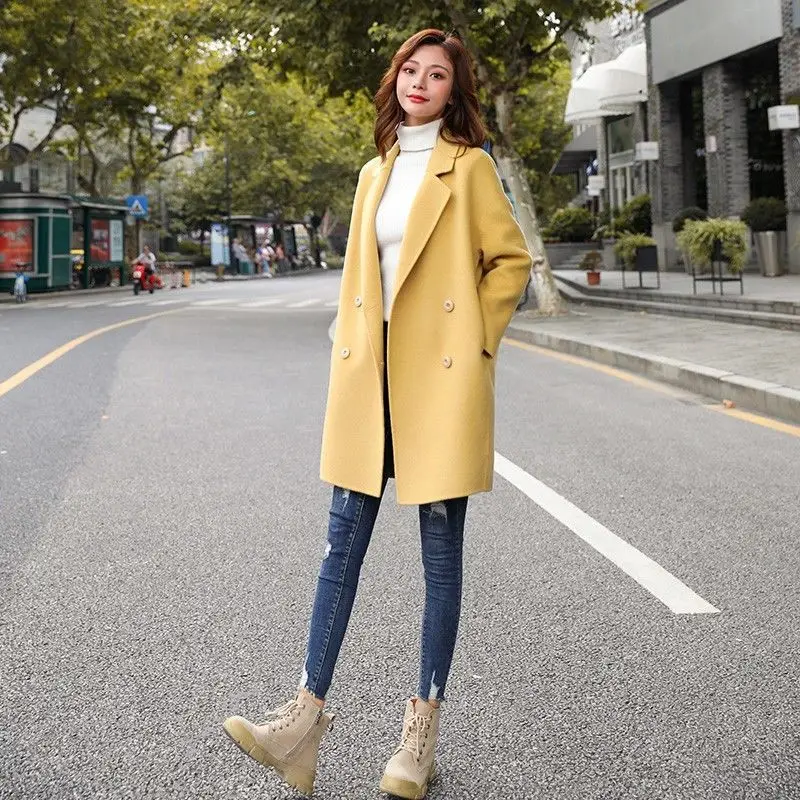 

2022 Autumn Winter Women Woolen Coat Fashion Korean Ladies Temperament Elegant Medium Length Casual Wool Jacket