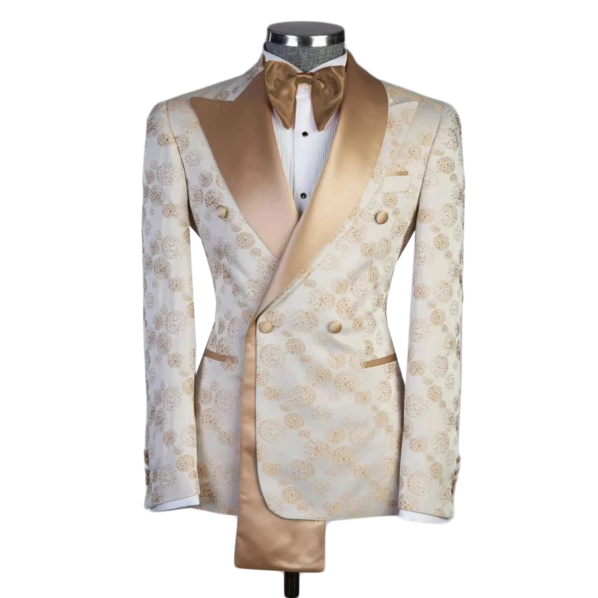 Abiti da uomo da sposa con risvolto con visiera abito da sposo in tessuto Jacquard completo da 2 pezzi Blazer + pantalone su misura