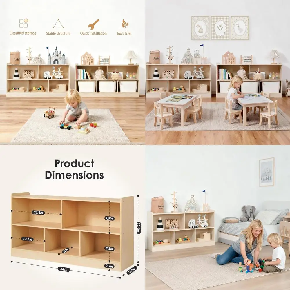 

Деревянный стеллаж для детей в стиле Монтессори, 5-ярусный органайзер для игровой комнаты с открытыми полками для игрушек и книг