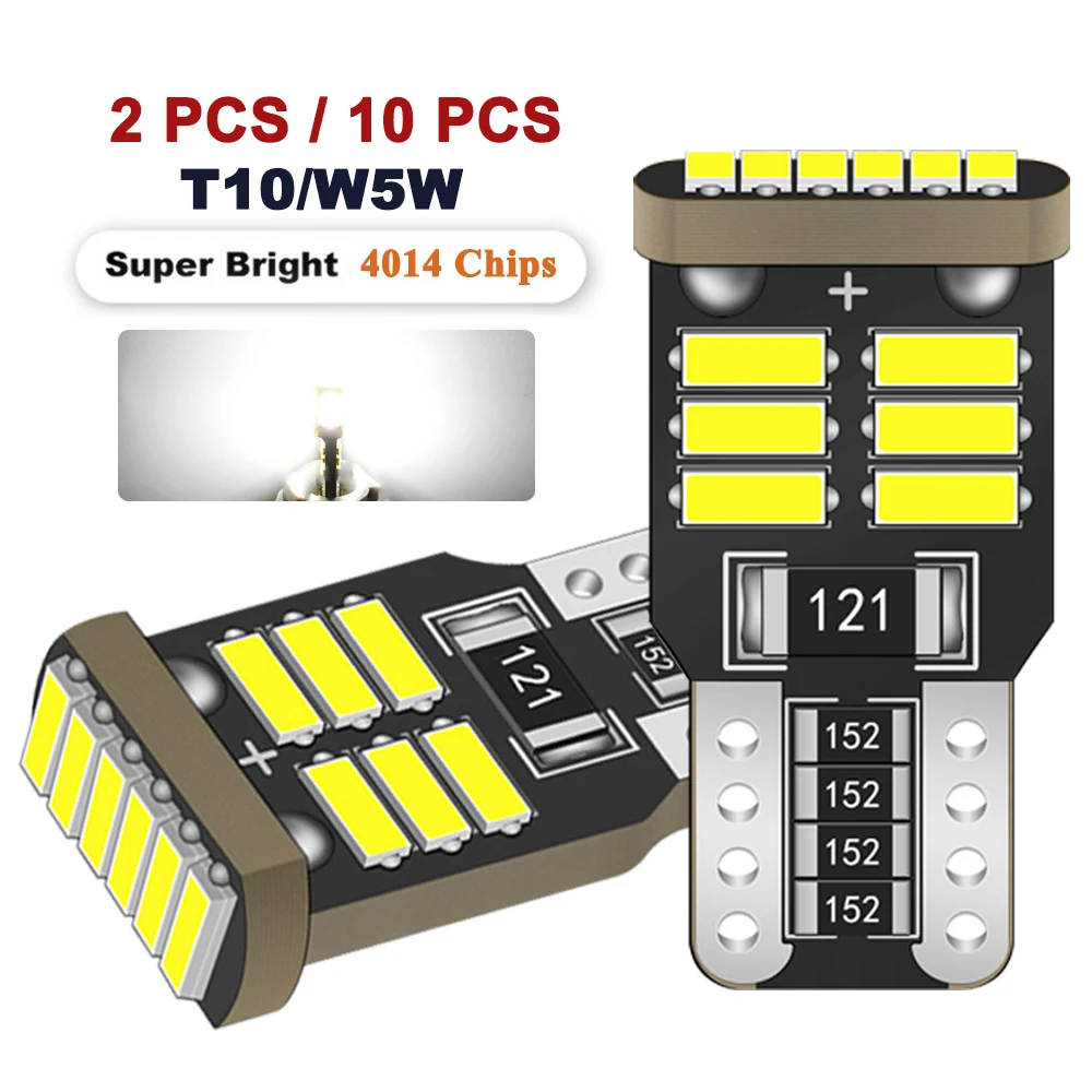 

2/10 шт., суперъяркие белые лампы Canbus T10 W5W, 12 В, 4014-18SMD, 6500K, подсветка салона автомобиля