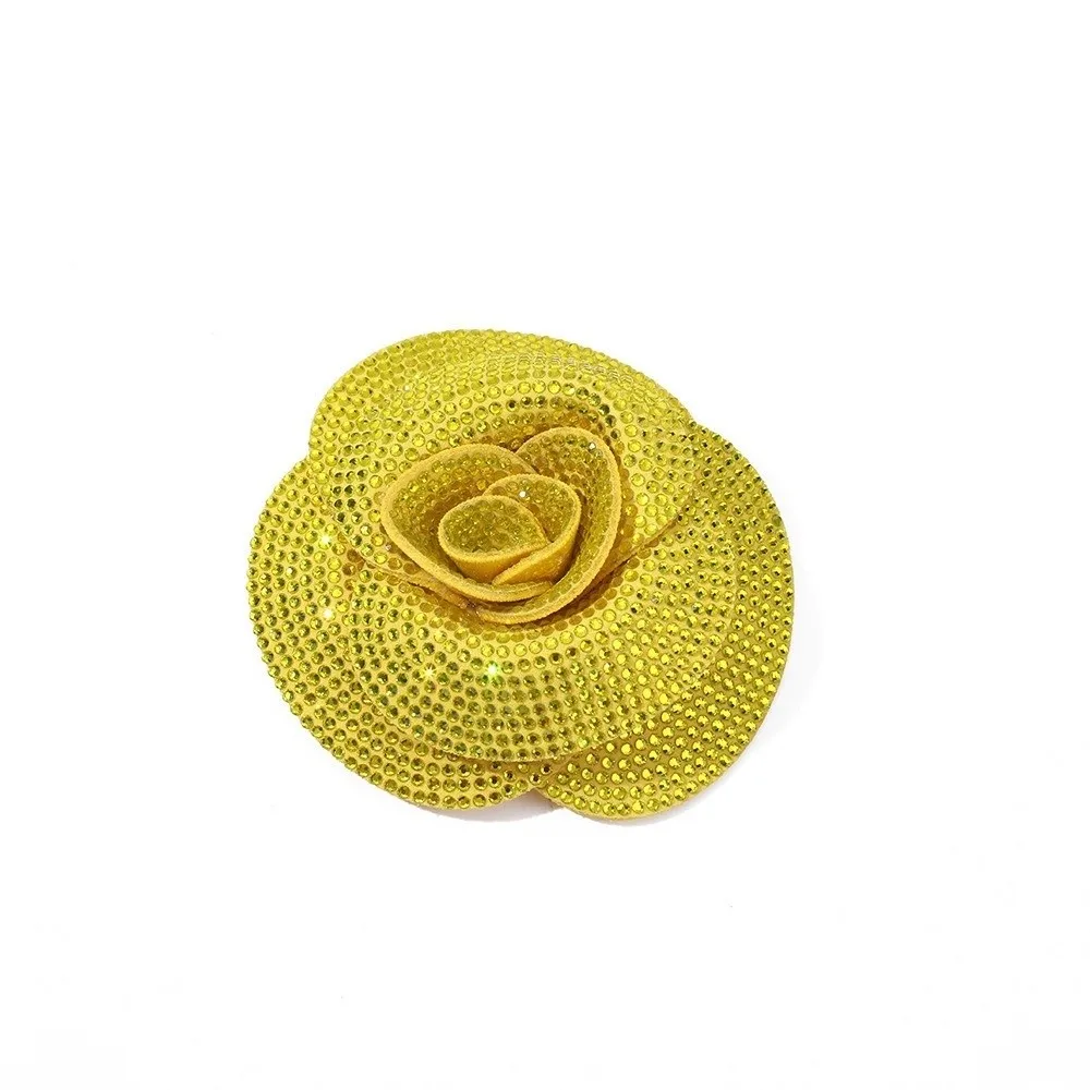 3D Design Rhinestone Flower Patches Self-Adhesive Option Metallic Base Flower Brooch Pin Sewing Supplies DIY Craft Patches