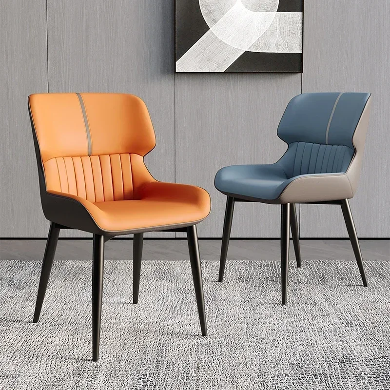 

Orange Modern Luxury Dining Chairs Metal Bedroom Garden Nail Leather Chair Desk Balcony Sillas De Comedor Living Room Furniture