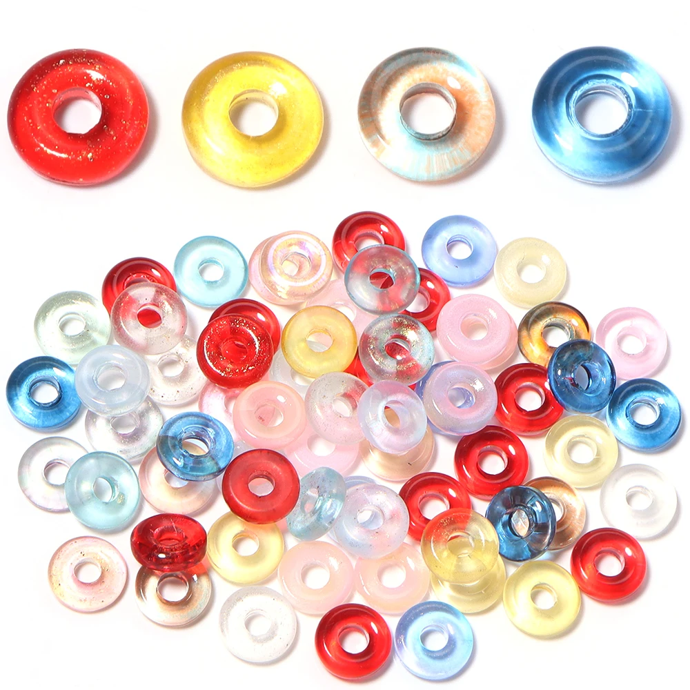 50 Stück/Lot 10mm bunte Donut-förmige Lampwork-Perlen, runde Glasperlen mit großem Loch für DIY Armband, Halskette, Schmuckherstellung