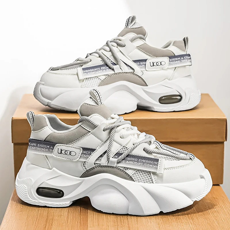 Chunky Sneakers Men Designer Sport Shoes Fashion Casual Microfiber Leather Height Increased Platform Shoes Zapatillas Hombre