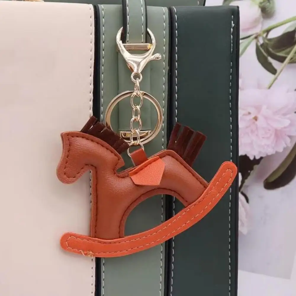 

Cartoon Pony Rocking Horses Keyring Women Leather Charms Bag Pendant KeyChain Cute Animal Ornament Accessories Decoration Gift