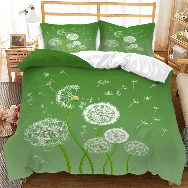 

Dandelion Duvet Cover Set Spring Green Branch Garden Leaves Bedding Set Microfiber Botanical Comforter Cover King Bedroom Decor