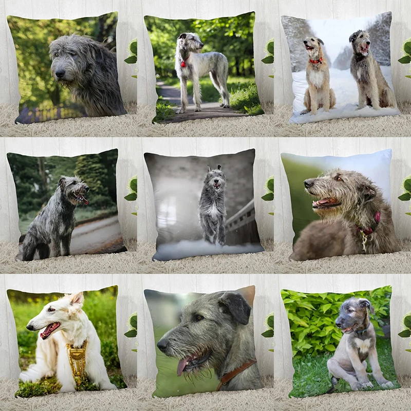 

Irish Wolfhound Pillowcase Modern Home Bedroom Living Room Sofa Cushion Cover 45x45cm Peach Skin Pillowcase