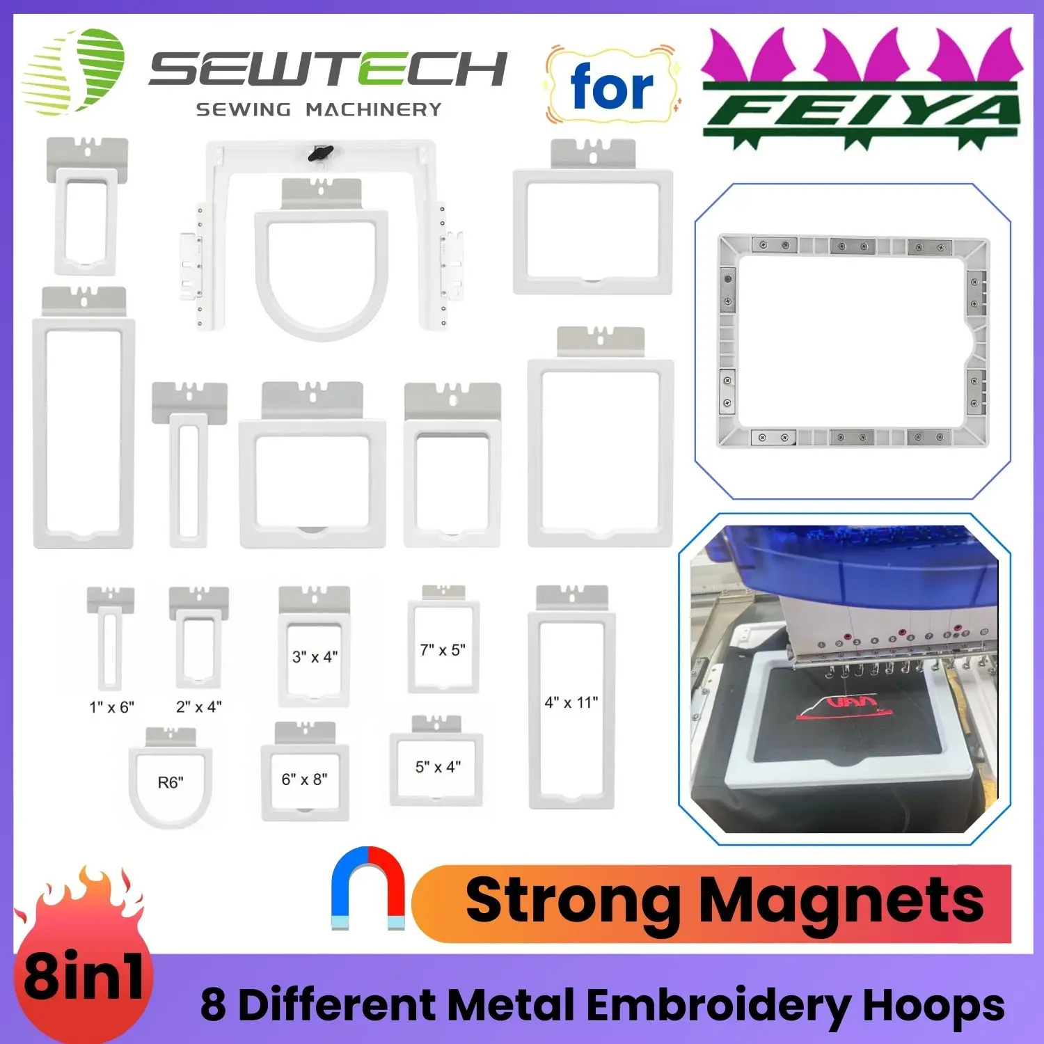 

FEIYA CTF1201S CTF1501 CTF1502 CT-1206 Magnetic Hoopless Multi-Frame Embroidery Kit for Shirt Pockets, Sleeves, Socks, Cap Backs