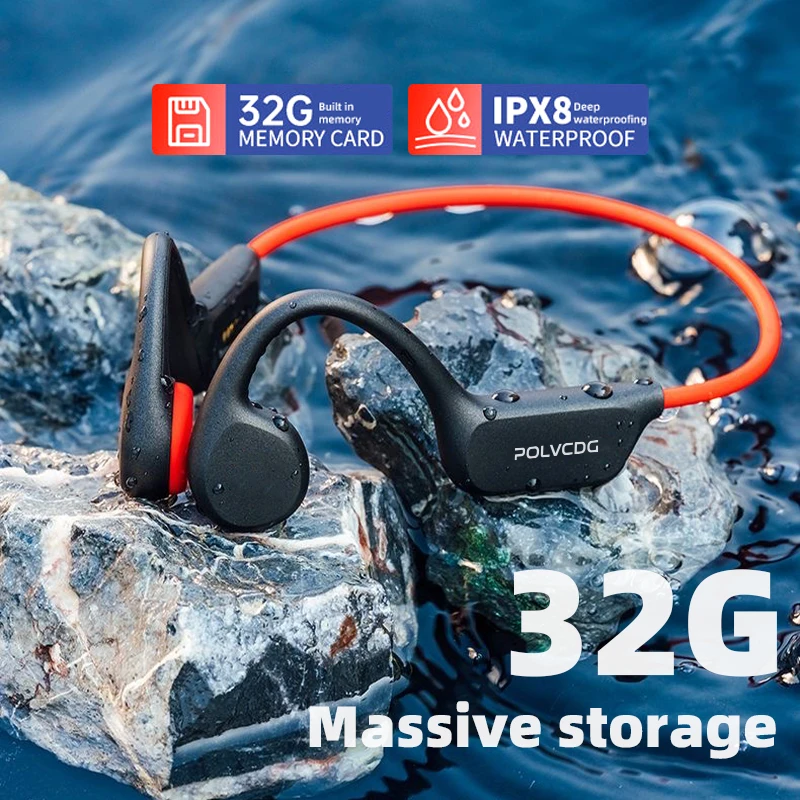 Casque à conduction osseuse POLVCDG Bluetooth 5.3, écouteurs IPX8 pour la natation et la course à pied, mémoire 32 Go avec microphone MP3, NOUVEAU X7 2024