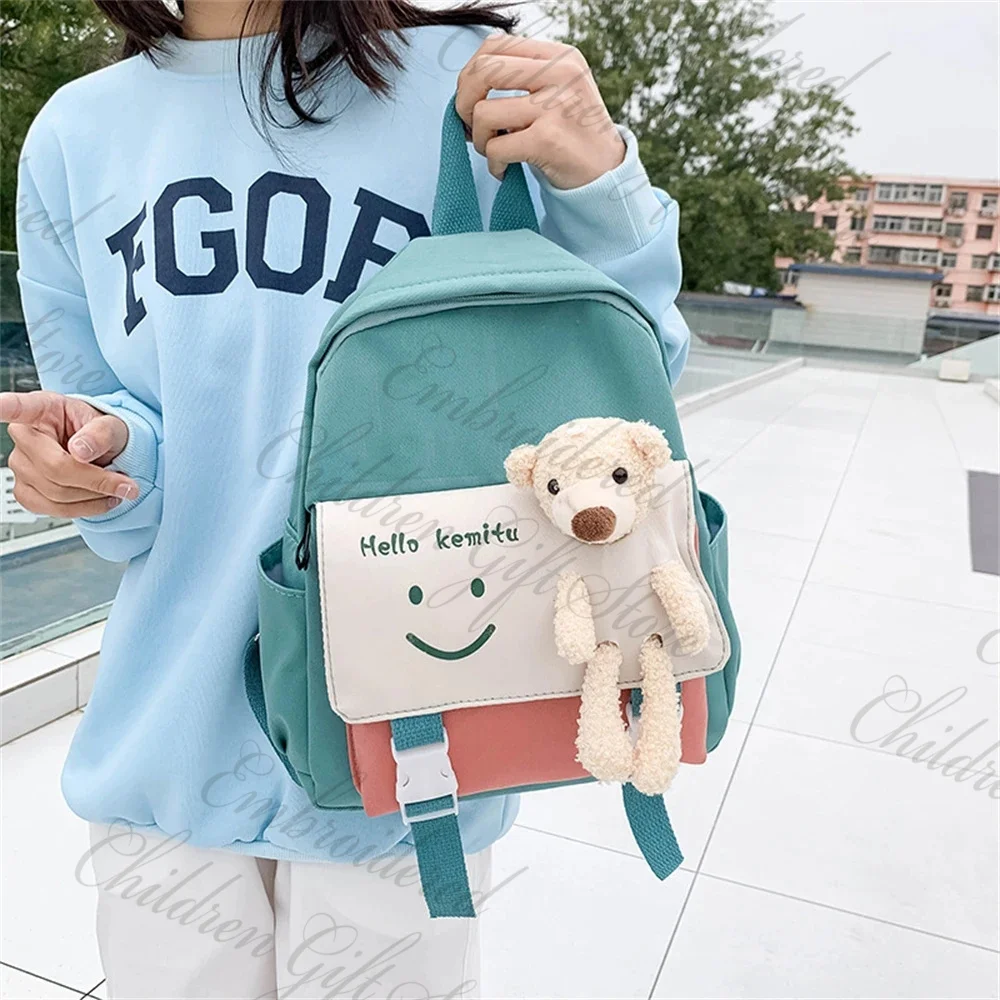 Cute Cartoon Nylon Backpack for Children, Kindergarten Backpack, Custom Name School Bag, Girls 'Leisure Bag, Escola Primária, Novo, 2023