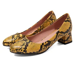 Fashion Women's Heels Snake Print Low Heels Shoes Woman Comfortable Brand Designer Large Size 47 Wedding Office Shoes Pumps Red