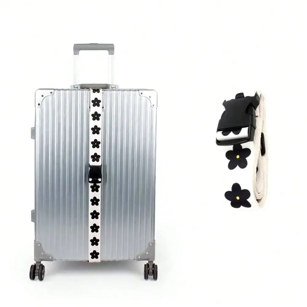 旅行用荷物プラスチックバックルストラップ、花柄プリント調節可能な荷物ストラップ、バックル留め、黒と白の花柄デザイン