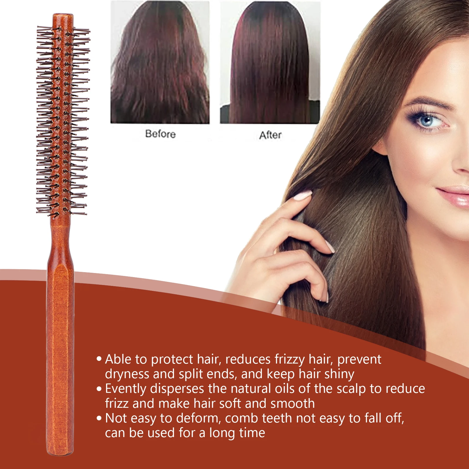 Round Styling Hair Brush Curling Roller Hairbrush Small Wood Brush Unisex for Blow Drying Home Use Curling Brush