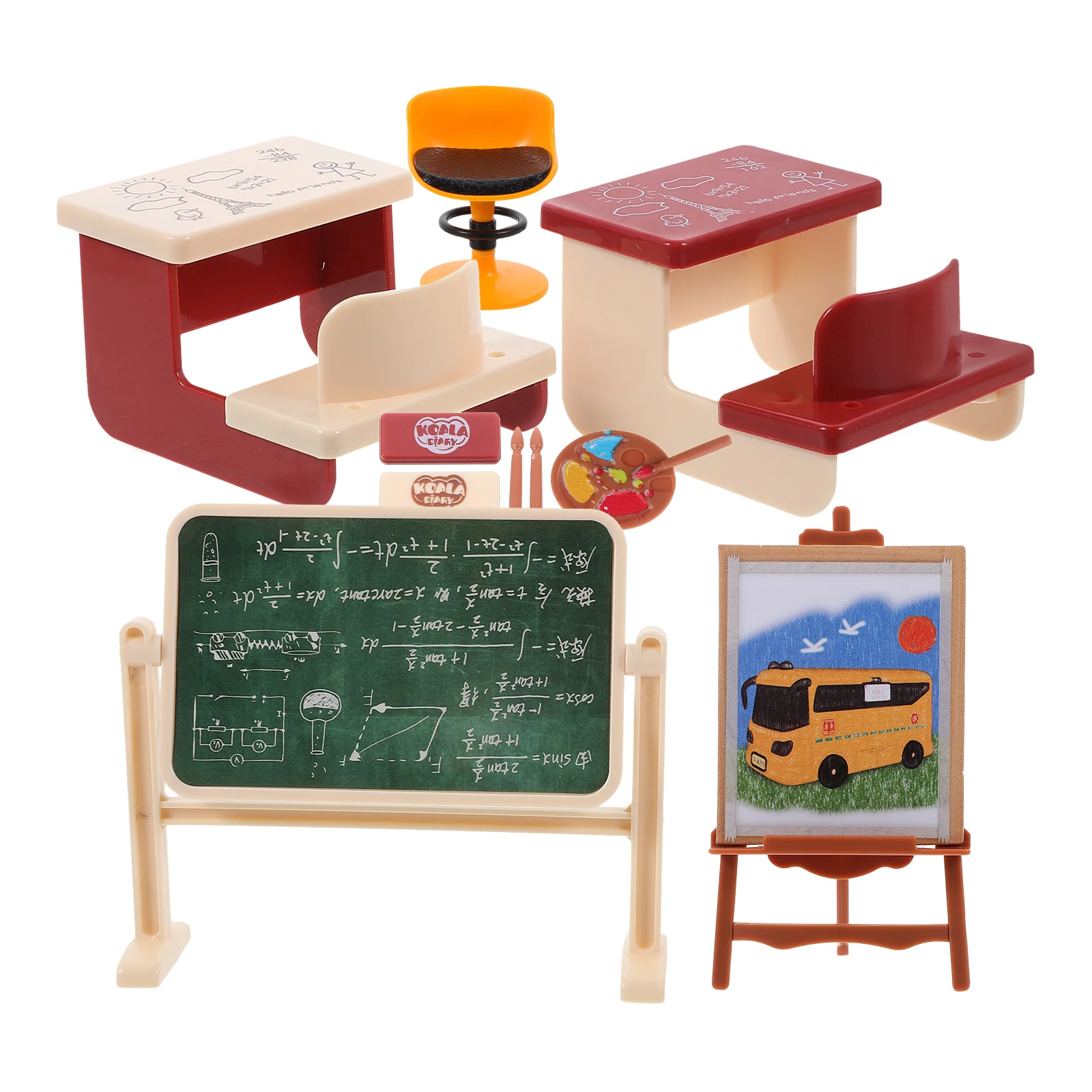 

Mini Desk Blackboard Children Miniature Toy House Accessory Classroom Supplies Kids Toys Chalkboard and Chairs