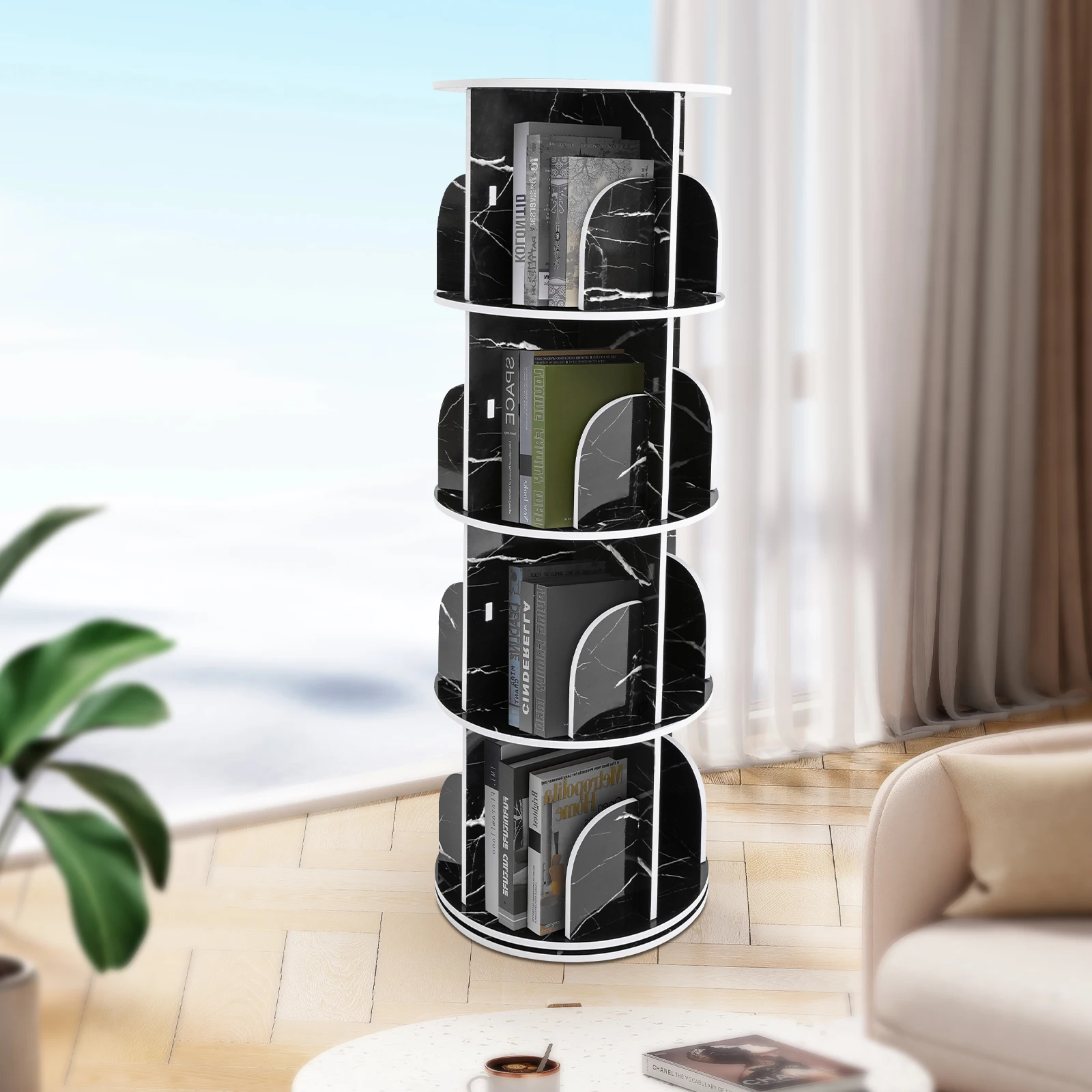 

4 Tier Rotating Display Bookshelf - 360 View Unique Revolving Storage Rack for Spinning Small Bookcase Great