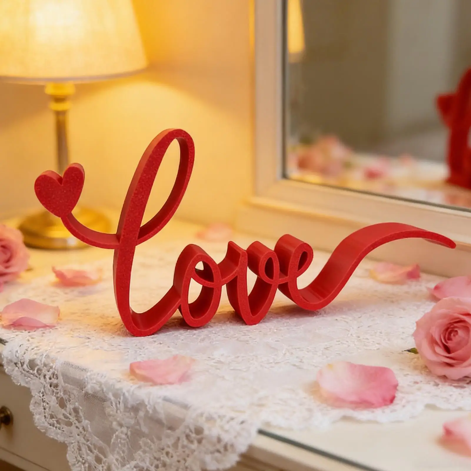 Red Love Letter Sign Blocks Tabletop Table Centerpiece Decor for Hotel Dining Room Office Party Wedding Valentines Decorations