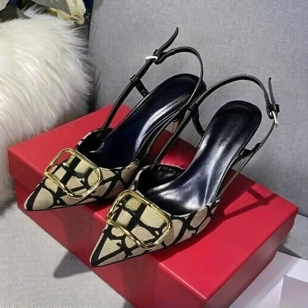 

2026 New Women's Pointed Toe Stiletto Heel Peep Toe Mule Sandals Color Block High Heels Elegant Office Party Dress Shoes