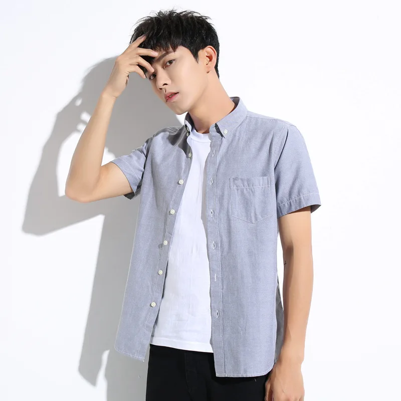 New Summer Men's Short-sleeved Korean Casual Trend Student White Slim Oxford Spinning Half-sleeved Shirt