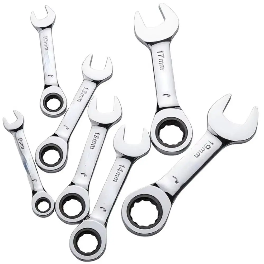 1Pcs New 6-19mm Ratchet Socket Spanner Reversible Combination 72 Teeth Stubby Single Wrench Short Handle Steel Nut Repair Tool