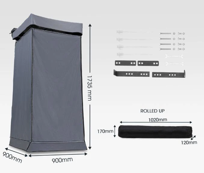 

Portable Waterproof Canvas Shower Tent with LED Light for Outdoor Camping, Quick Setup Car Side Bath Shelter Foldable Design