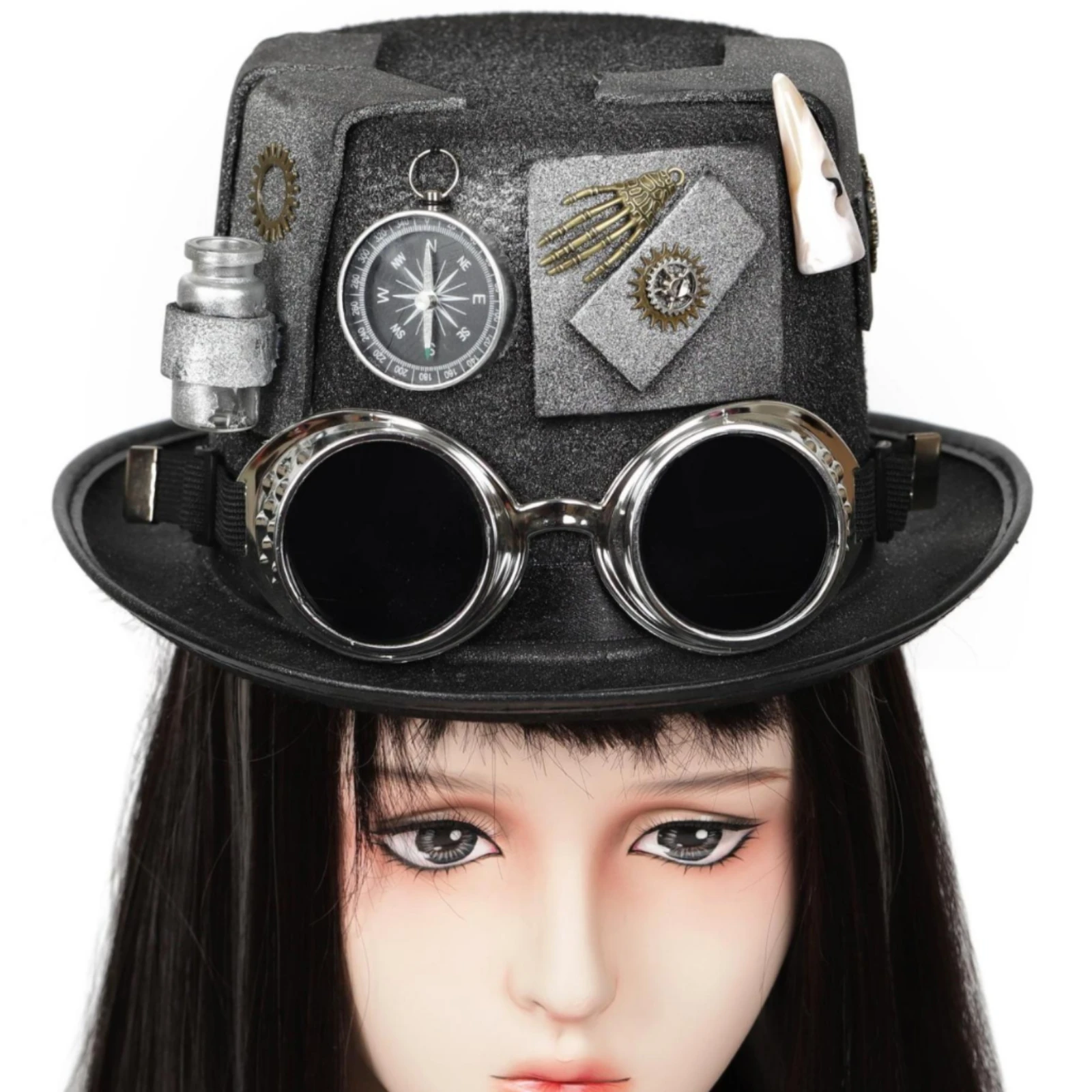 Gothic Steampunk Hat Black Steampunk Top Hat Costume Headwear Textured Finish Wide Brim