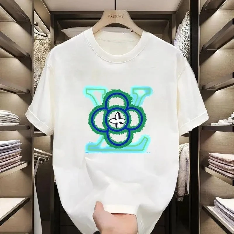 

Мужская хлопковая весенне-летняя легкая роскошная модная брендовая футболка с принтом для мужчин и женщин, повседневная универсальная футболка с круглым вырезом
