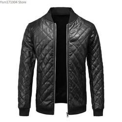 2024 Winter Men's Leather Jacket Korean Edition Fashion Standing Collar Slim Fit Baseball Jacket Street Motorcycle Leather Coats