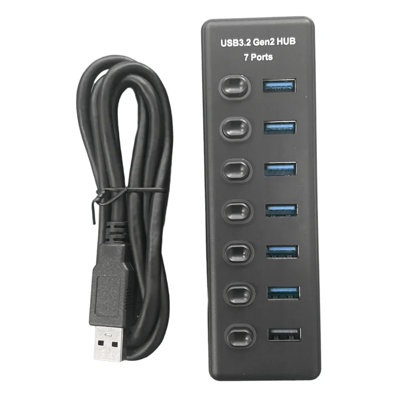 

Y19A 7-портовый концентратор USB3.2 Gen2, концентратор USB 3.0 10 Гбит/с с индивидуальным переключателем, светодиодный индикатор управления с адаптером питания, вилка стандарта США
