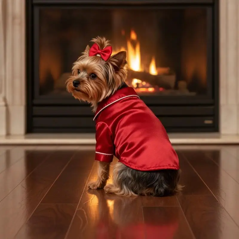 Chic Satin Dog Pajamas Set Soft Cute Pet Sleepwear with Matching Bow Headband for Small Puppy Kitten Daily Home Wear